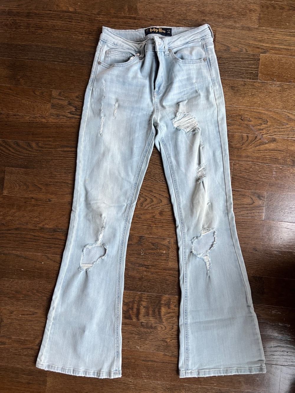 Indigo Rein- Light Wash Distressed Flare Jeans